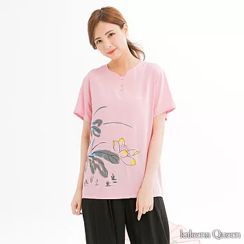【Kaleena Queen】手繪感花卉寬版上衣(2色)-F　FREE粉