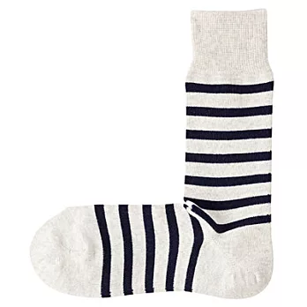 [MUJI無印良品]男有機棉混寬橫紋直角襪25~27cm粉米
