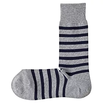 [MUJI無印良品]男有機棉混寬橫紋直角襪25~27cm灰色