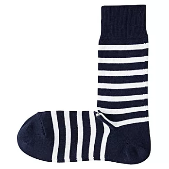 [MUJI無印良品]男有機棉混寬橫紋直角襪25~27cm深藍