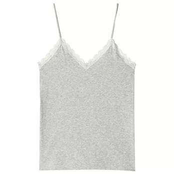 [MUJI無印良品]女有機棉混彈性無側縫附蕾絲細肩帶M灰色