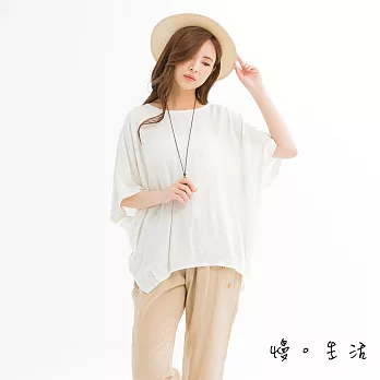 【慢。生活】飛鼠袖棉麻感寬上衣(2色)-F　FREE白