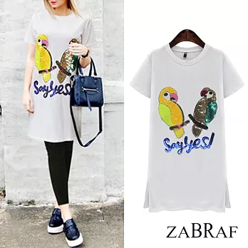 【BR】中長款修身亮片印花上衣(M-XL可選)XL白色