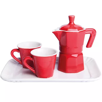 《EXCELSA》托盤牛奶罐+咖啡杯組(紅)