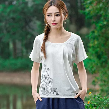 【A.Cheter】療癒系花朵刺繡舒適上衣 605220027M白