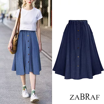 【BR】鬆緊腰裝飾鈕扣牛仔裙-共2色(M-XXL適穿)FREE深藍色
