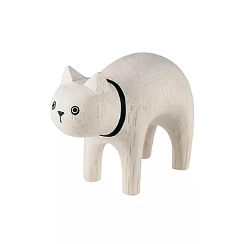日本T-LAB純色實木小動物擺飾-小白貓