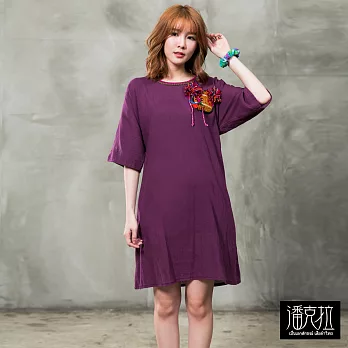 【潘克拉】織布毛線設計款長版上衣(2色)-F　FREE紫
