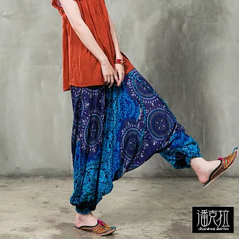 【潘克拉】撞色兩穿綁帶連身飛鼠褲(3色)-F　FREE藍