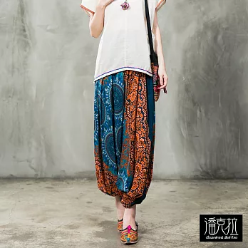 【潘克拉】撞色兩穿綁帶連身飛鼠褲(3色)-F　FREE橘藍