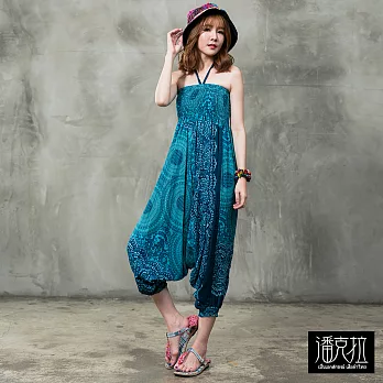 【潘克拉】印花兩穿綁帶連身飛鼠褲(3色)-F　FREE水藍