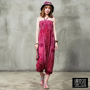 【潘克拉】印花兩穿綁帶連身飛鼠褲(3色)-F　FREE紅