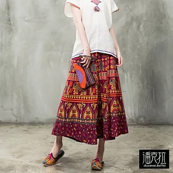 【潘克拉】異國風綁腰印花裙-F FREE隨機