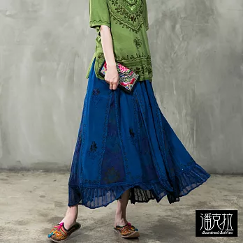【潘克拉】手繡花紋垂墜感長裙-F FREE藍