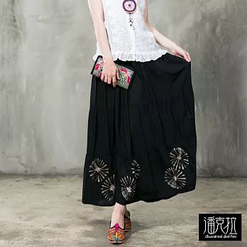 【潘克拉】小型拔染手捲長裙(2色)-F FREE黑