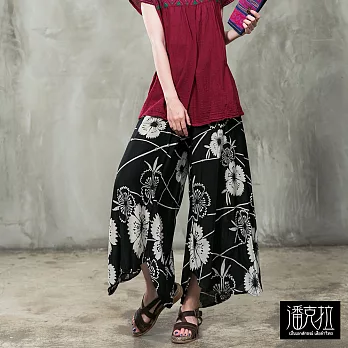 【潘克拉】東瀛風花朵八角褲(4色)-F　FREE櫻花黑