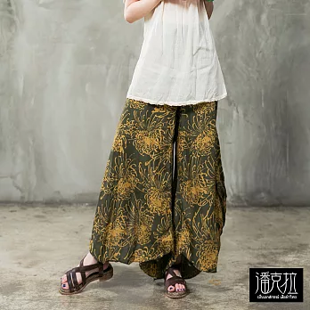 【潘克拉】東瀛風花朵八角褲(4色)-F　FREE煙火花綠