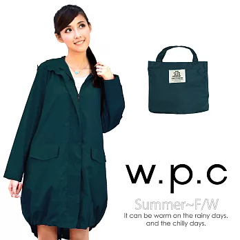 【w.p.c】束口綁繩款。時尚雨衣/風衣 (藍綠)