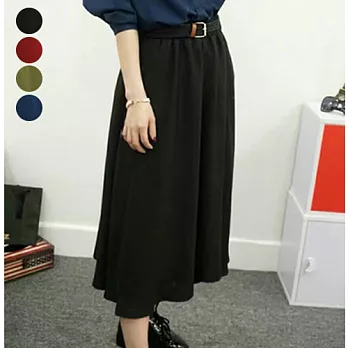 【MOKO】素面鬆緊棉麻長裙 -FREE黑色