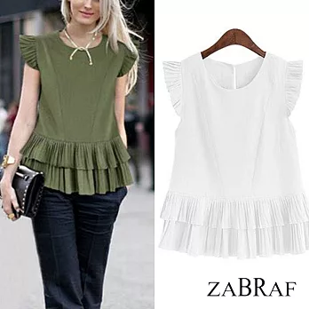 【BR】純色寬鬆顯瘦荷葉邊上衣-共2色(M-XL 可選)L白色