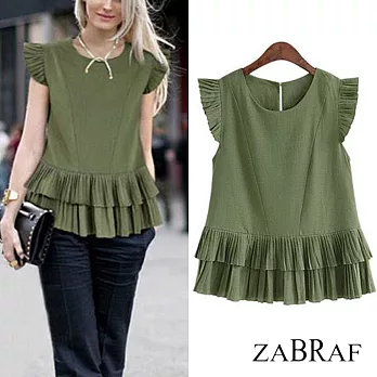 【BR】純色寬鬆顯瘦荷葉邊上衣-共2色(M-XL 可選)M軍綠色