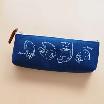 【orange airlines】帆布筆袋_慵懶貓咪(藍)