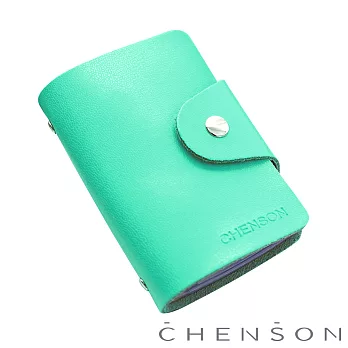 CHENSON 春漾馬卡龍真皮繽紛卡片夾 共六色(W00010)青綠