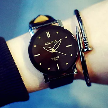 Watch-123 極品男友-可愛指針創意個性情侶手錶 (6色任選)黑帶黑盤x女