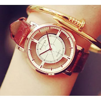 Watch-123 口袋溫度-學院風鏤空時尚創意潮流手錶 (3色任選)褐色