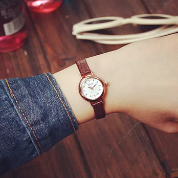 Watch-123 小眾情人-細錶帶小錶盤小巧簡約手錶 (3色任選)褐色