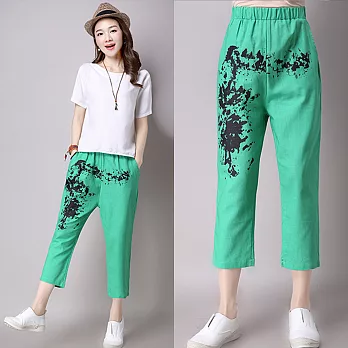 【NUMI】森-文藝潑墨印花休閒褲-共三色(M-2XL可選)2XL綠色