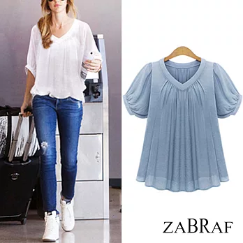 【BR】氣質拼接時尚雪紡上衣-共3色(XL-3XL可選)XL藍色