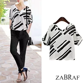 【BR】寬鬆V領幾何圖案雪紡上衣-共2色(M-XL可選)L白色