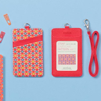 【Ardium】仿真皮印花卡套 – 附掛繩 ，豔紅小花