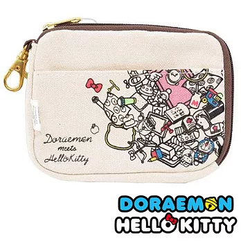 【日本進口正版】哆啦a夢 x Hello Kitty 聯名款-秘密道具 票夾/零錢包/卡片包