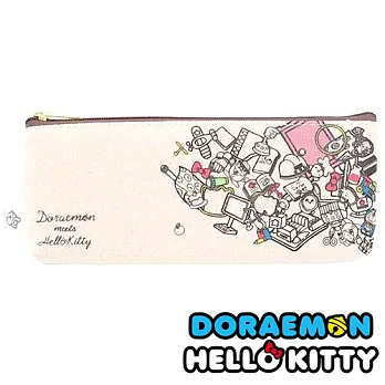 【日本進口正版】哆啦a夢 x Hello Kitty 聯名款-秘密道具 帆布筆袋/鉛筆盒/收納袋