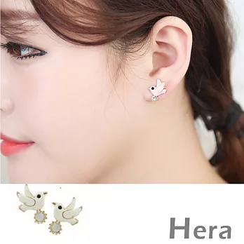 【Hera】赫拉 釉彩鴿子水鑽無耳洞耳環/耳扣/耳骨夾-2色(1對入)-粉色