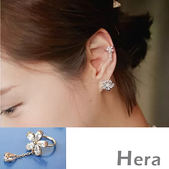 【Hera】赫拉 鋯石花朵墜水滴無耳洞耳環/耳扣/耳骨夾-2色( 單顆)-金色