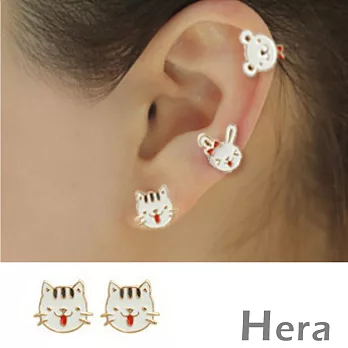 【Hera】赫拉 釉彩貓咪兔子熊熊無耳洞耳環/耳扣/耳骨夾-1對入(熊熊)