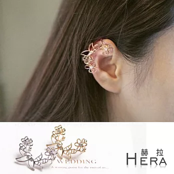 【Hera】赫拉 水鑽花葉無耳洞耳環/耳扣/耳骨夾-2色(單顆)-金色