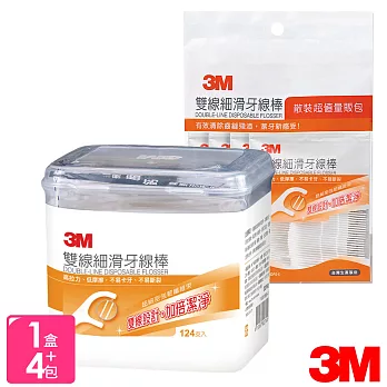 3M 雙線細滑牙線棒組(盒*1+包*4)