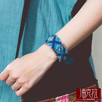 【潘克拉Accessories】交叉環編織扣帶手鍊(2色)藍