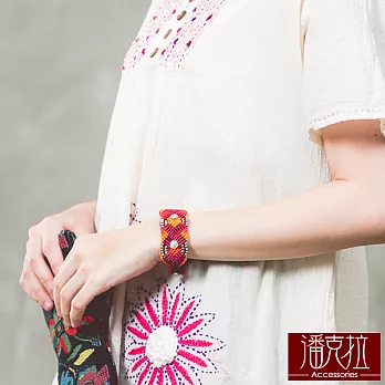 【潘克拉Accessories】交叉環編織扣帶手鍊(2色)紅