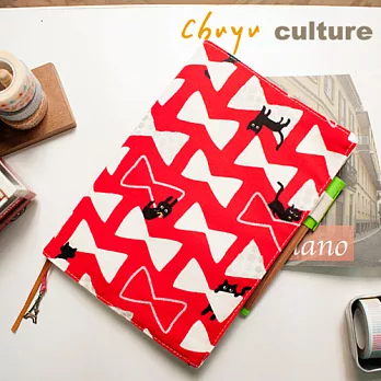 珠友 A5/25K 可調式棉麻布書衣/書套/手帳衣A01貓咪/紅