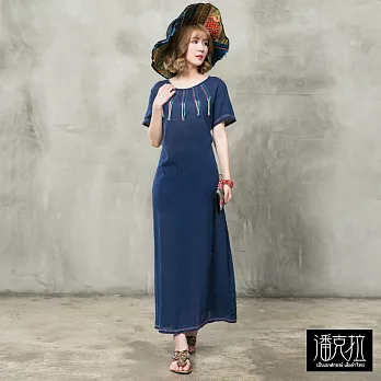 【潘克拉】五色流蘇設計款連身裙-F　FREE藍