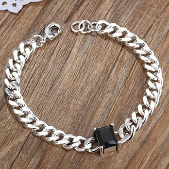 AmaZing 復古鍊條鑲嵌黑瑪瑙白鋯石方塊手鍊 (2色可選)黑瑪瑙