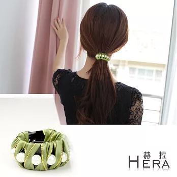 【Hera】赫拉 手工珍珠緞帶編織馬尾圓形香蕉夾(兩色)-抹茶綠