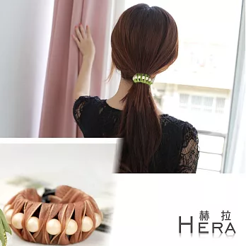 【Hera】赫拉 手工珍珠緞帶編織馬尾圓形香蕉夾(兩色)-香檳金