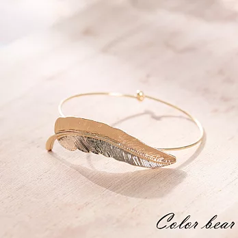 【卡樂熊】甜美森林系羽毛葉金屬手環-金色