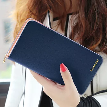 AmaZing 簡約內頁撞色多卡位拉鍊女用長夾 (6色可選)藏青色